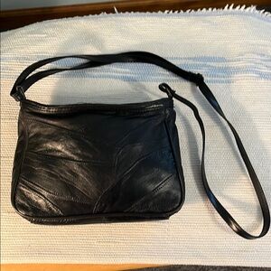 Small Black Leather Crossbody Bag made of Lambskin patchwork